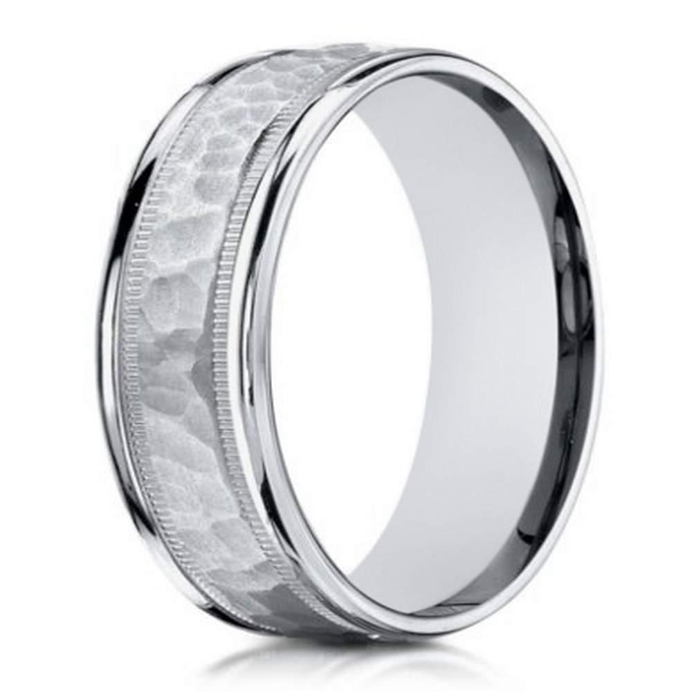 Hammered Wedding Band - Palladium White Gold -Unisex - Matte