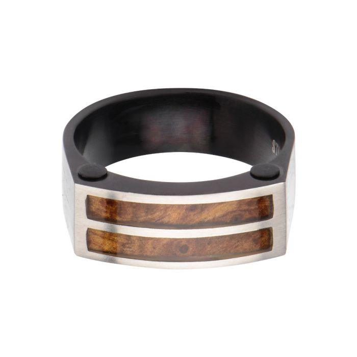 Hollis Bahringer Black Plated with Inlayed Palisander Rose Wood Ring - Just Mens Rings